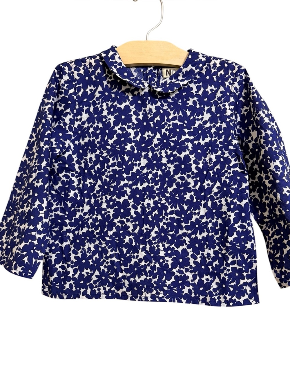 Noro Paris Floral Blouse Size 6A‎ Girls Navy  Long Sleeve Cotton Cottage-core